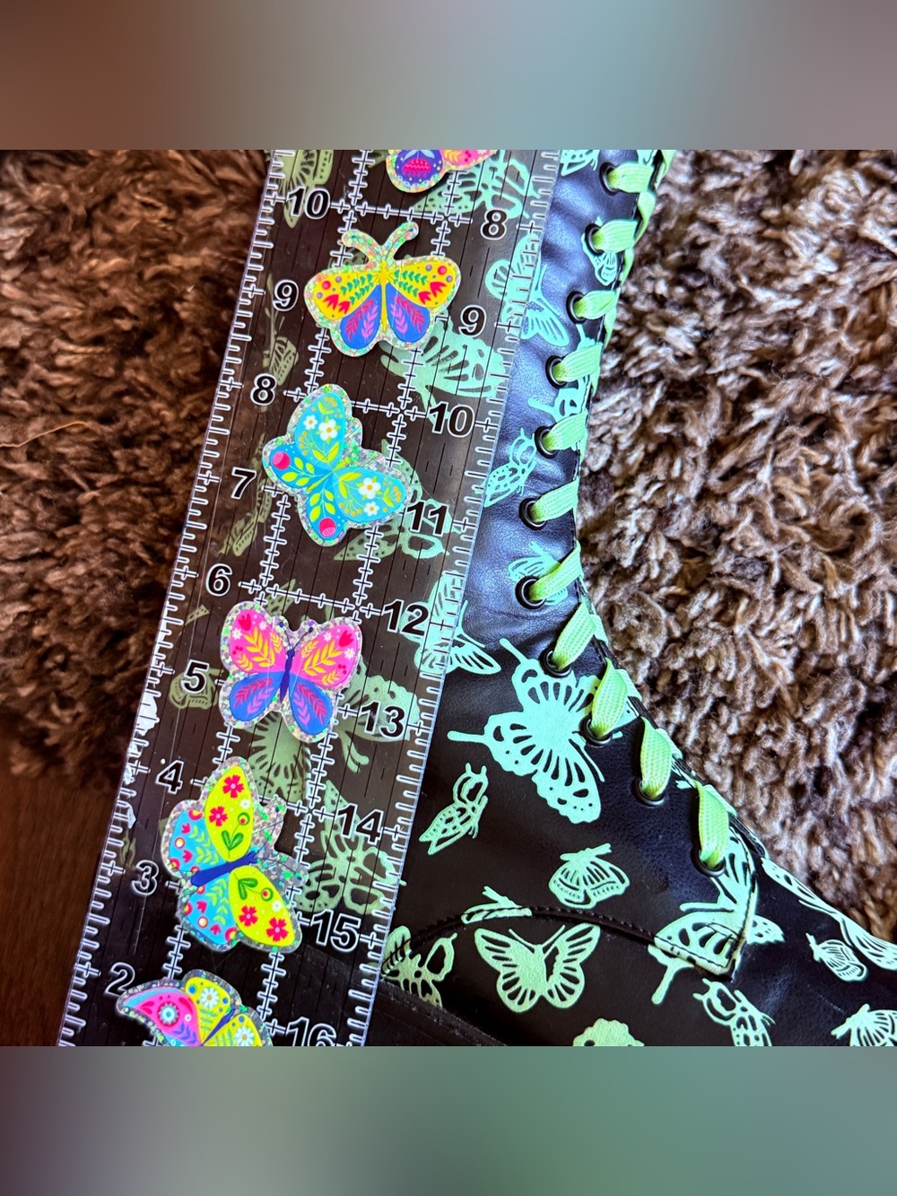DOLLS KILL CLUB EXXX Glow In The Dark Platform Boots Butterfly Print SZ 9 - Picture 14 of 16